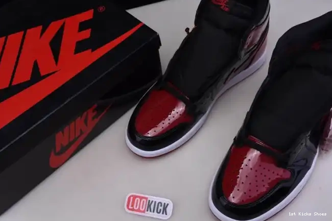 1st Kicks Shoes Patent Air High Jordan OG 1 555088-063 Bred 0618